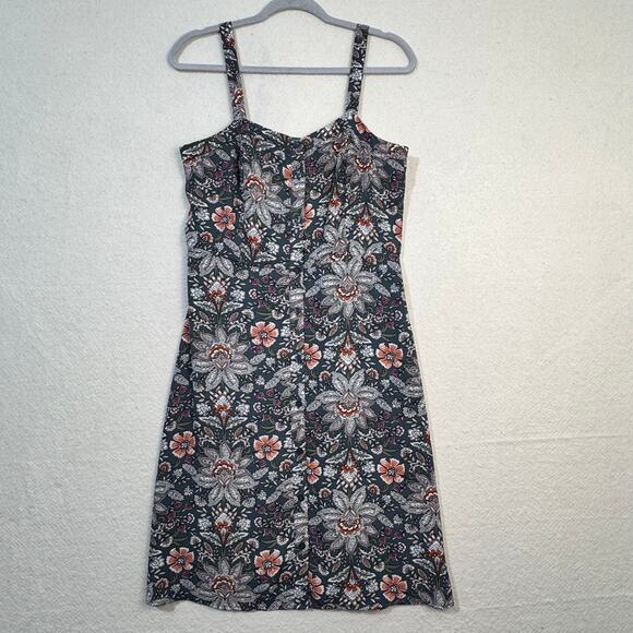Loft Ann Taylor Dark Paisley Floral Gray Button Down Sundress Size 6 Sleeveless - Picture 1 of 8